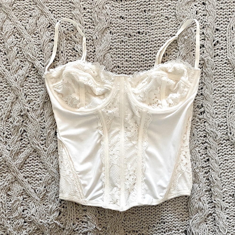 Forever 21 - Women’s Ivory Satin Lace Trim Corset Top